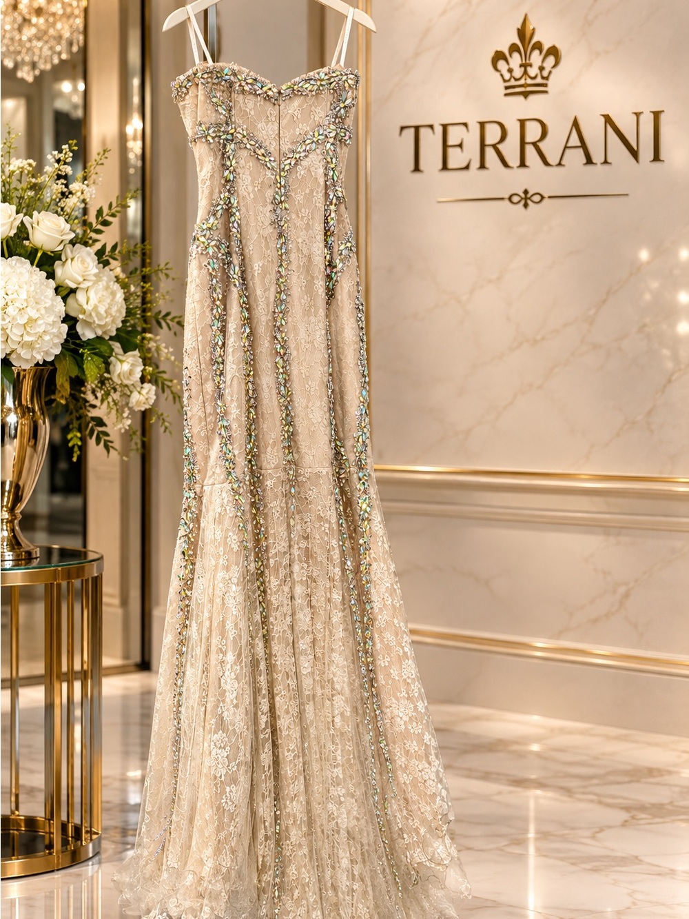 Champagne Lace Evening Gown
